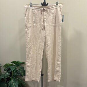 Susina Beige Tan Linen Blend Pants with Patch Pockets & Drawstring NWT